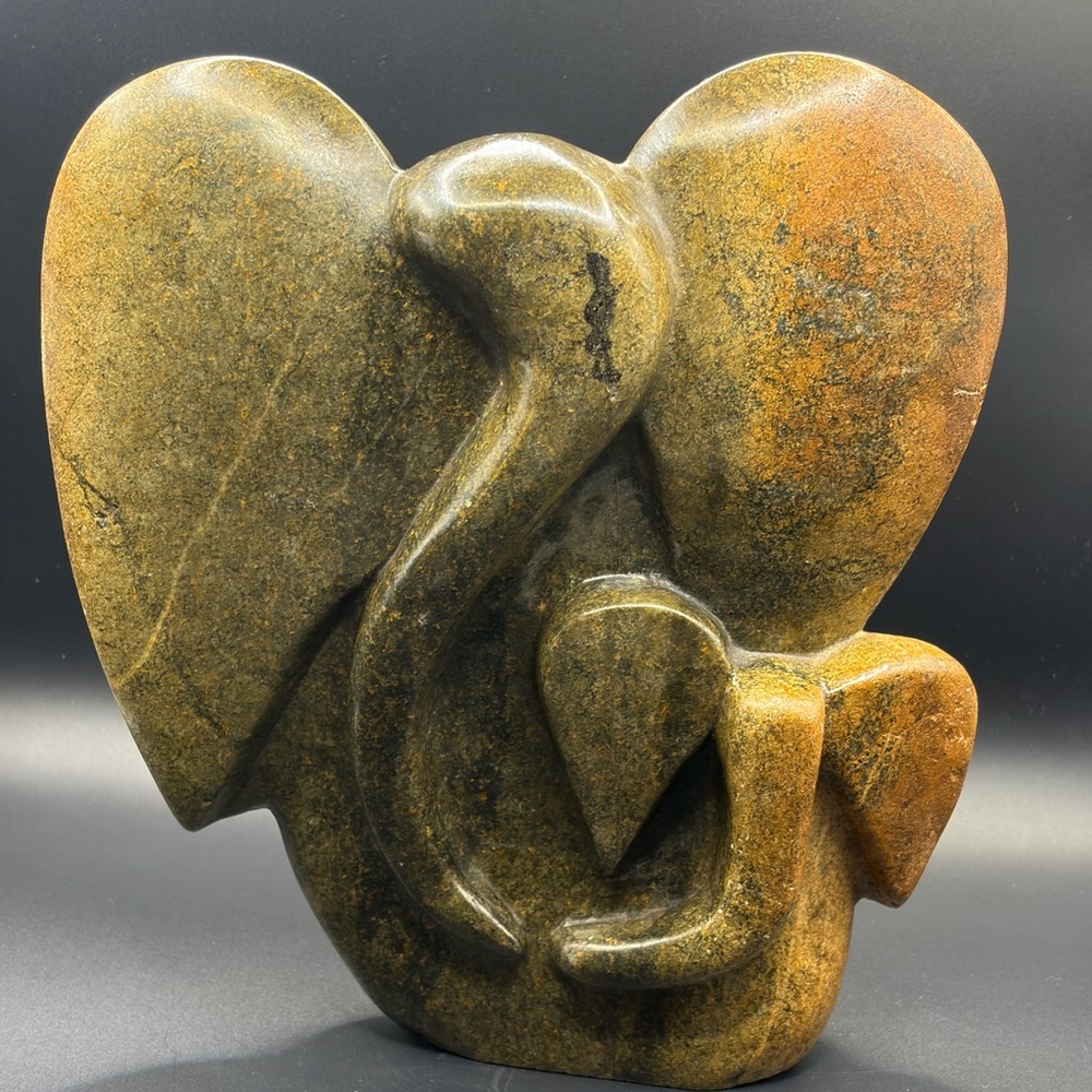 Serpentine Stone Elephant & Calf Shona Sculpture from Zimbabwe